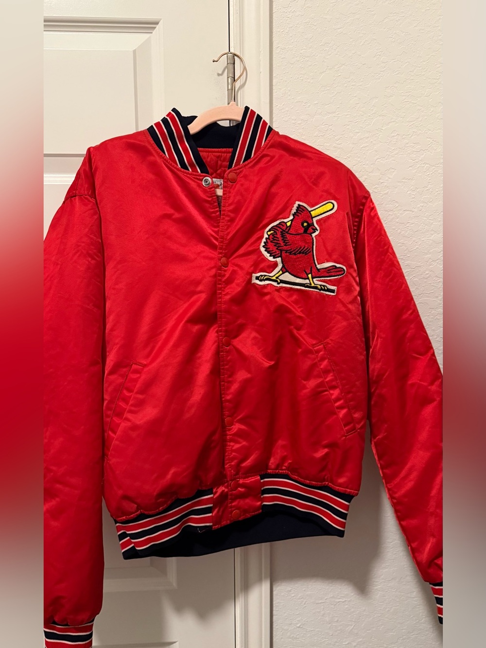 Vintage STARTER Kids Red Satin St. Louis Cardinals Snap Front Jacket size L